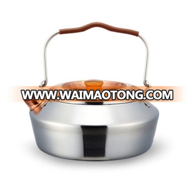 Hiht quality Camping travel Kettle Outdoor Stainless steel wood handle copper lid Picnic coffee and tea pot